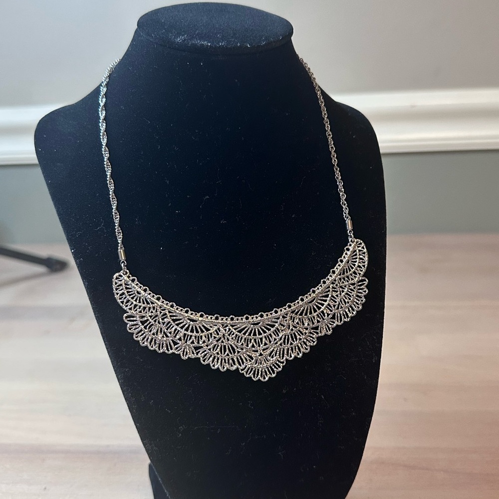 Delicate Silver Filigree Bib Necklace - Women Jewelry: Chloe & isabel
